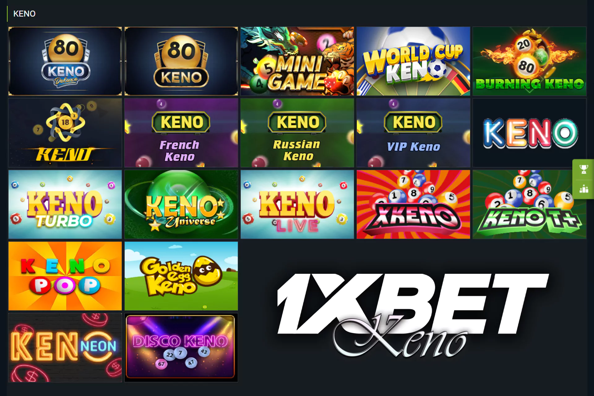 Keno is another online casino game, at which you have to bet on 20 numbers out of the 80 available on its ticket.