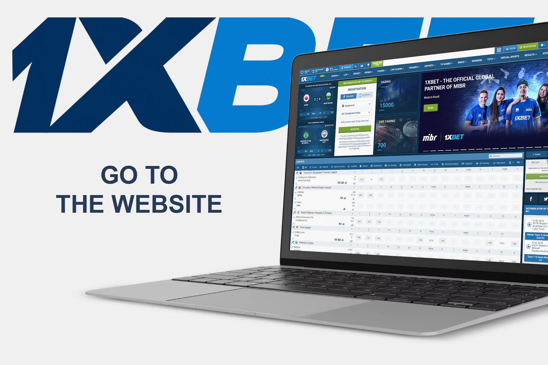Go to the official website of 1xBet in a browser on your device.