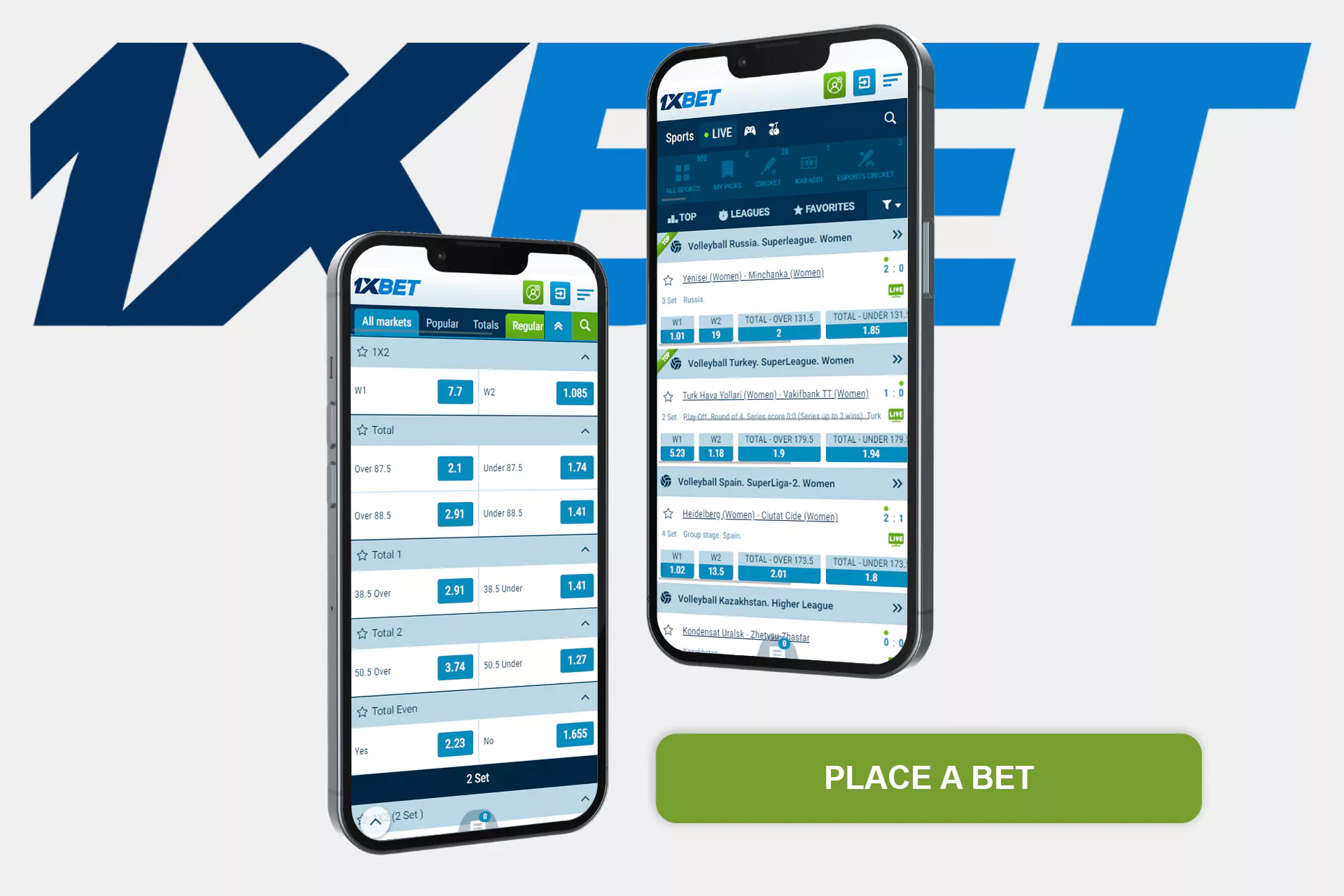 The 1xBet app supports online volleyball betting.