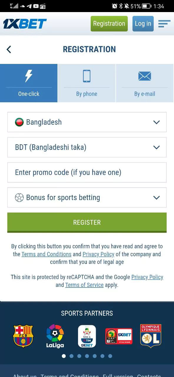 Register an account to download the 1xBet app for iOS.