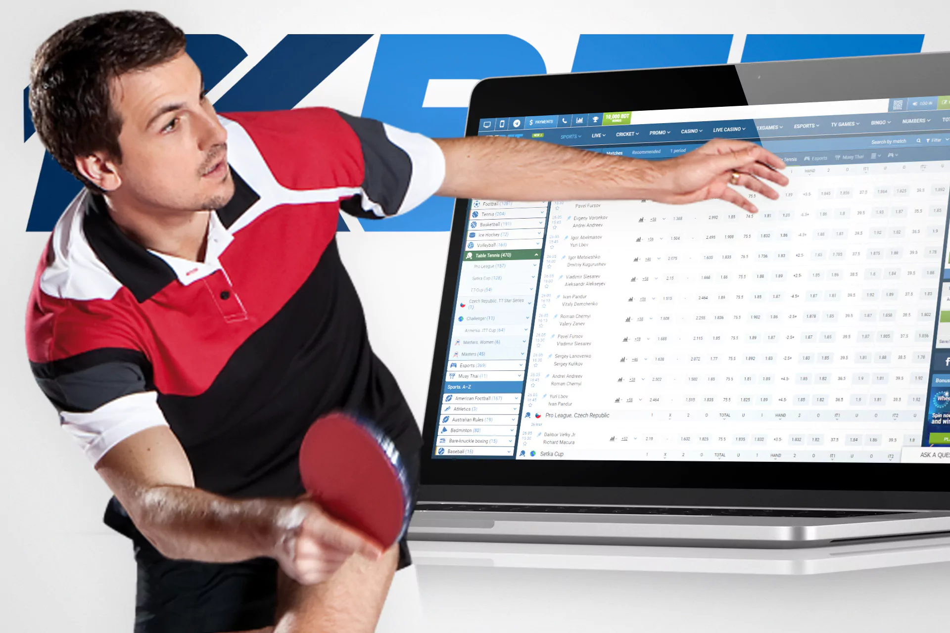 Sign up at 1xBet and place bets on table tennis events.