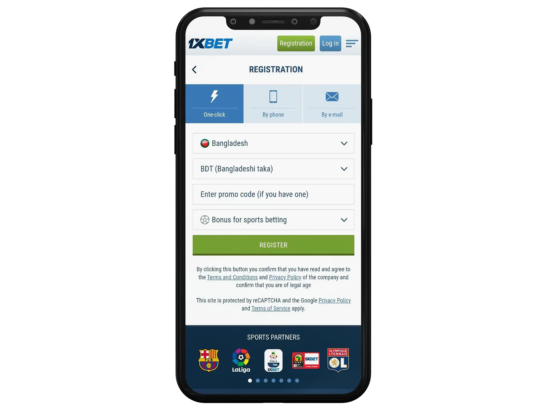 Register an account to download the 1xBet app for iOS.