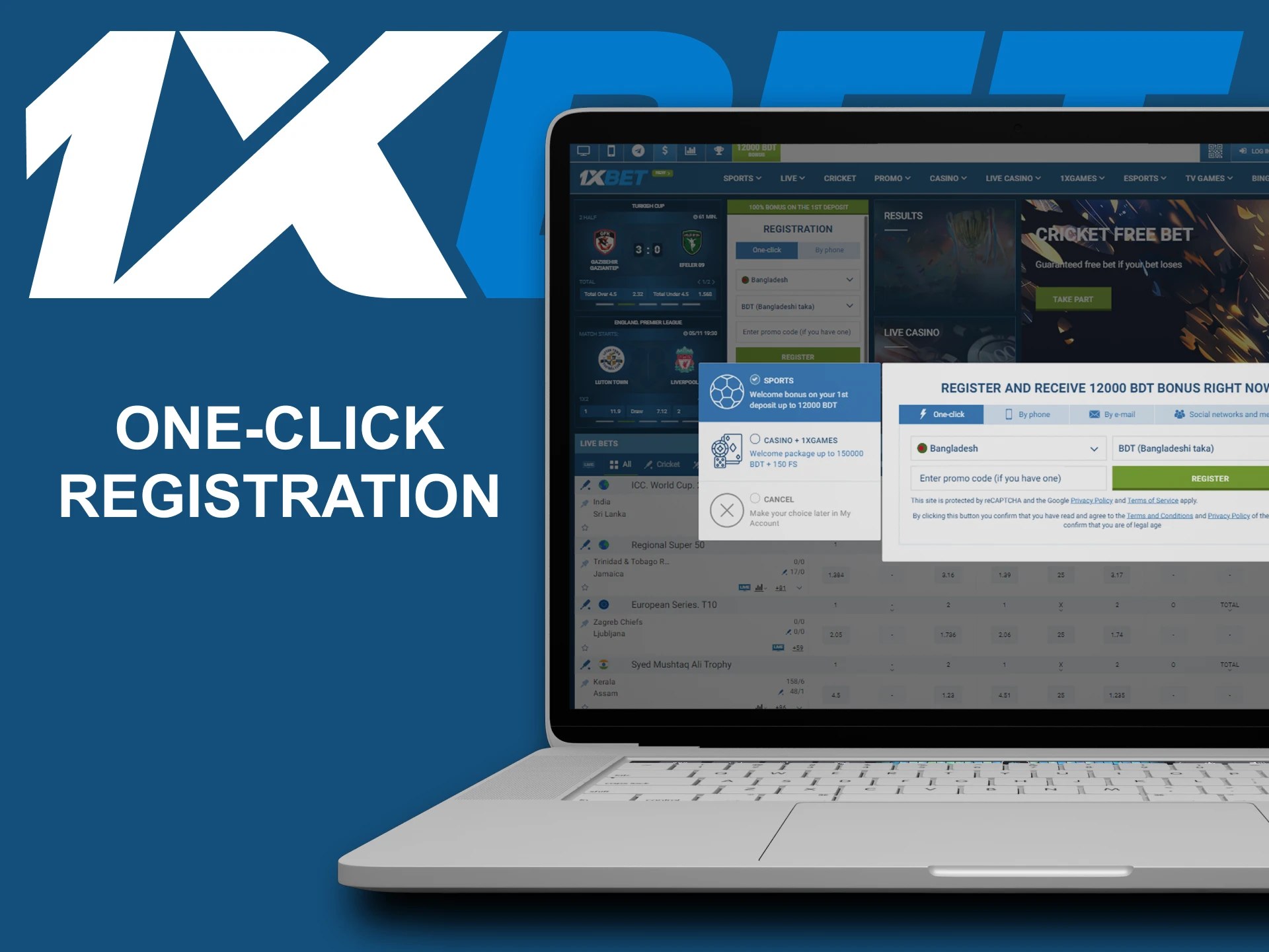 One-click is the simplest way to create an account at 1xBet.