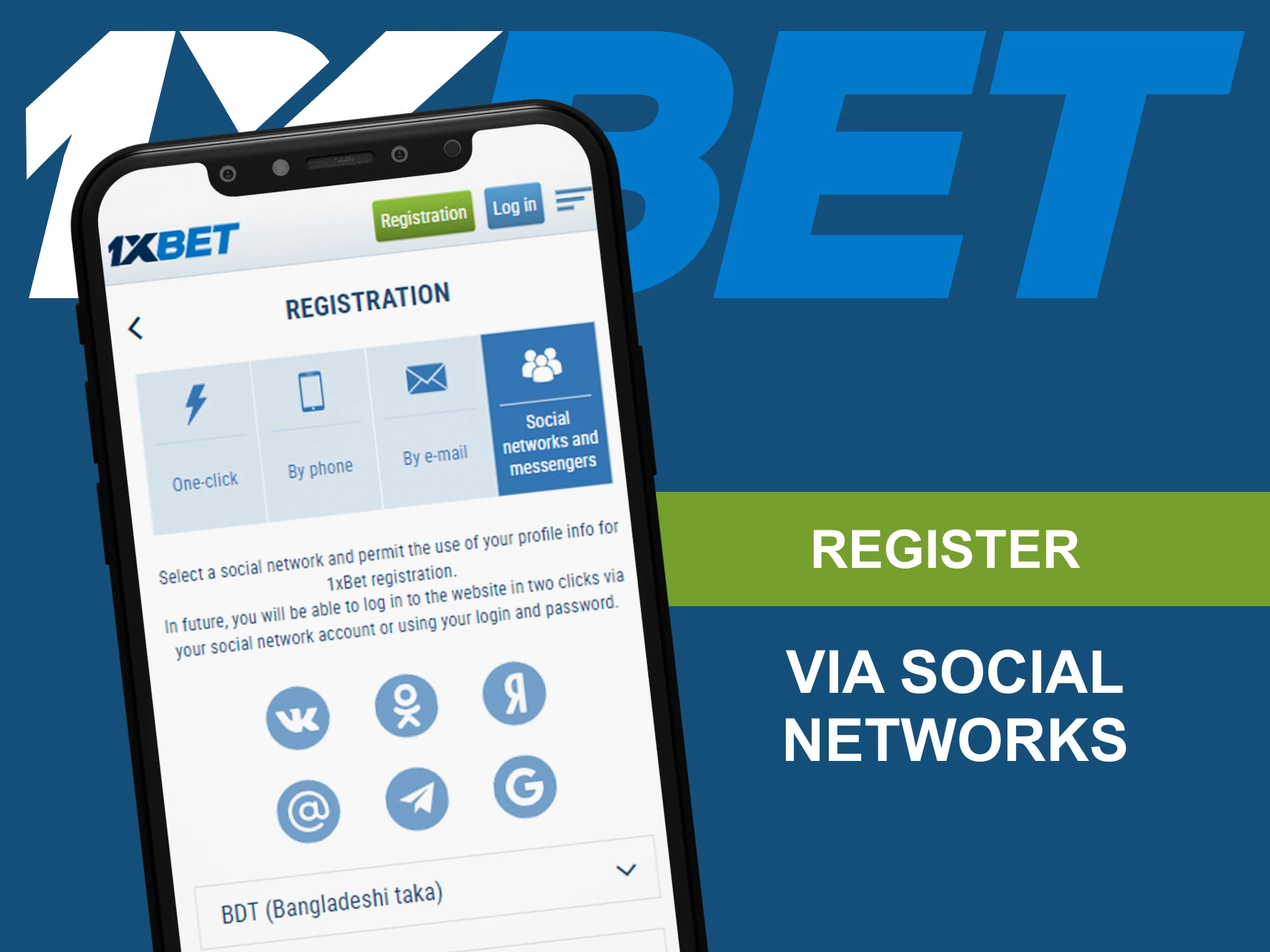 If you have an account in Social Networks, you can use it for registration at 1xBet as well.