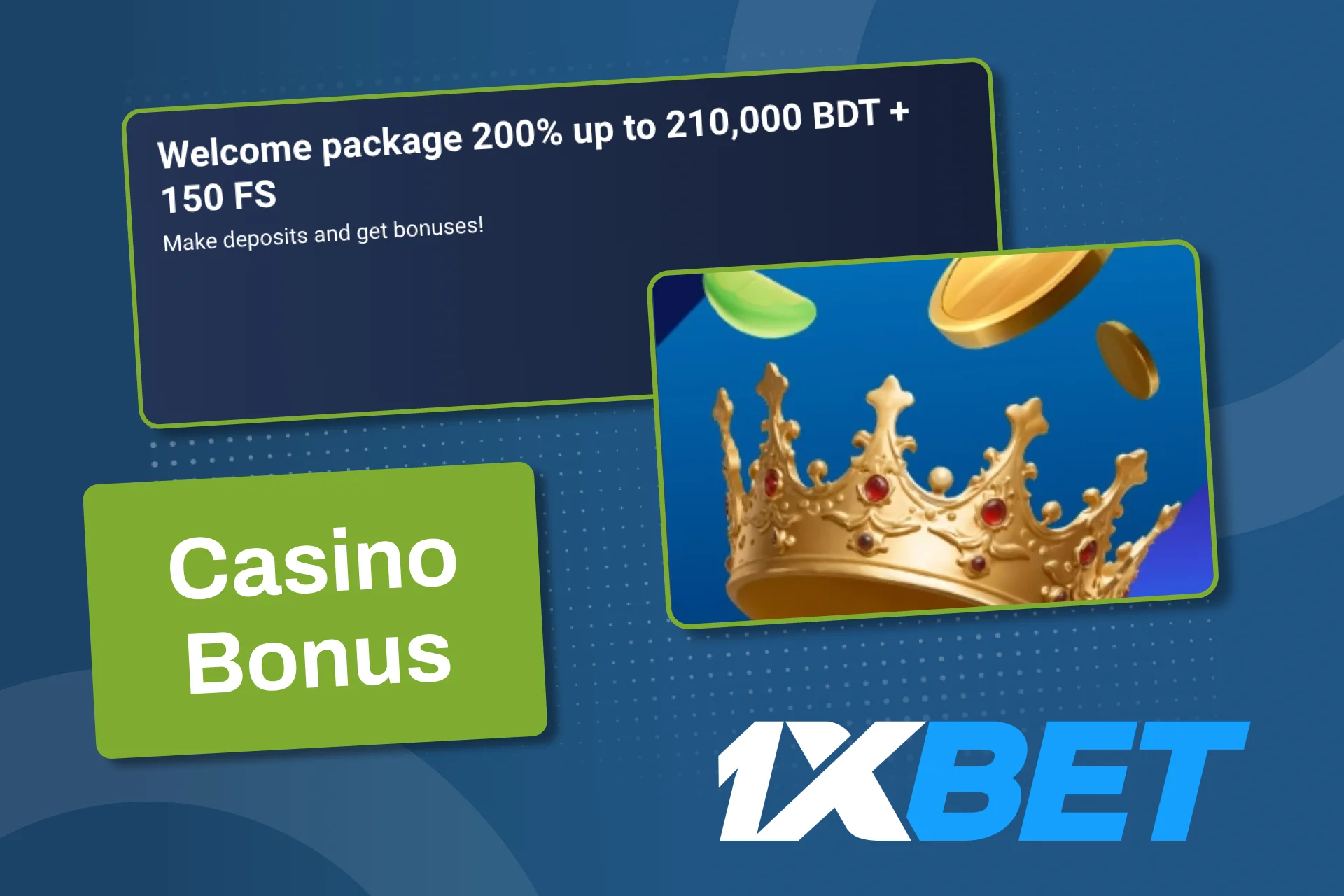 Get extra funds and free spins for your 1xBet casino play.