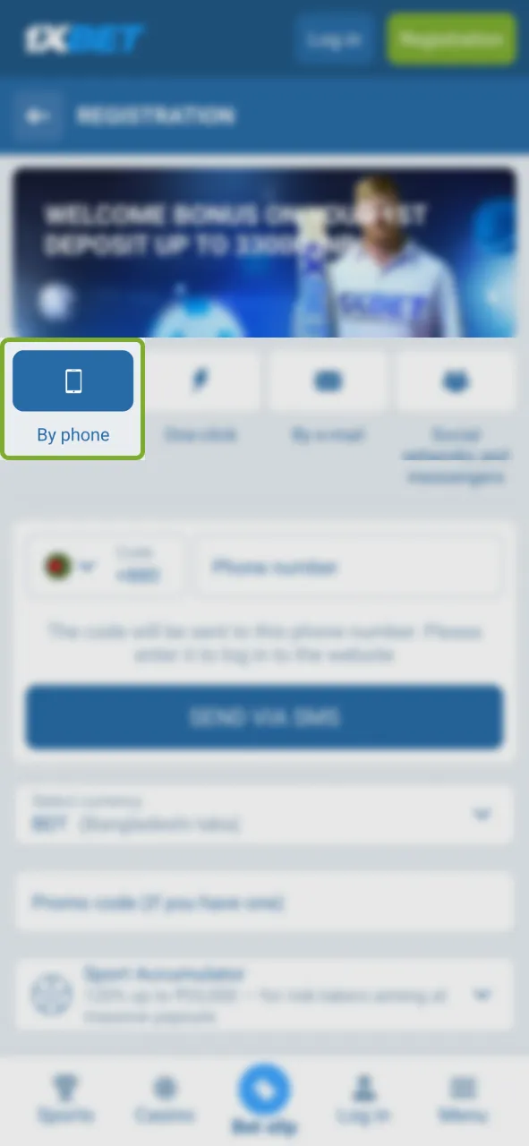 Use the by phone option and access your 1xBet account.
