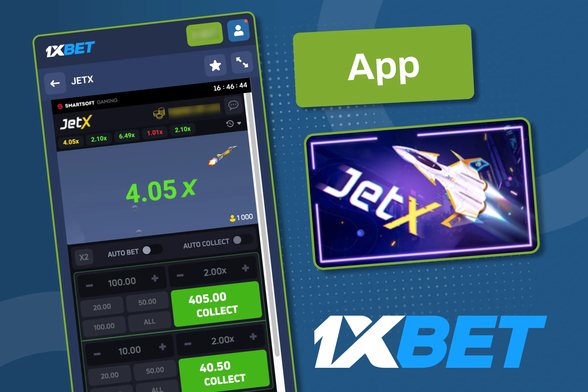 Access JetX fast with the official 1xBet mobile app.