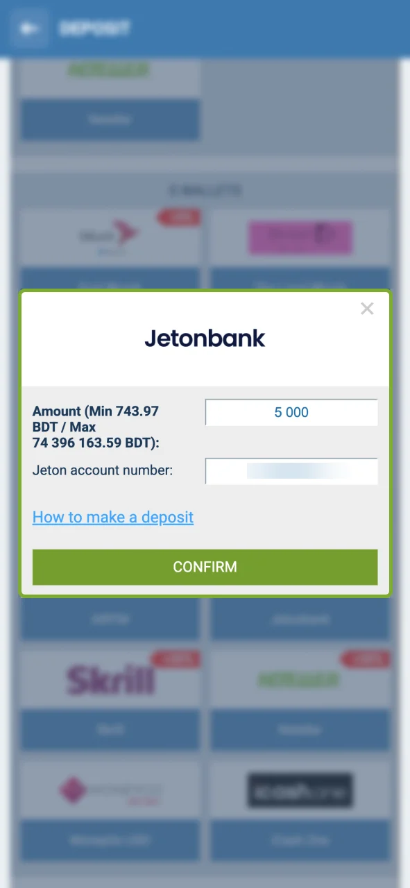 Make a deposit in BDT on 1xBet and start playing now.