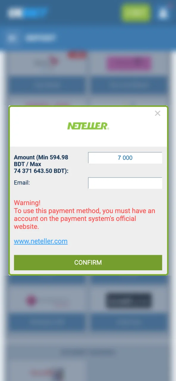Choose a payment method on 1xBet, deposit in BDT, and activate bonuses.
