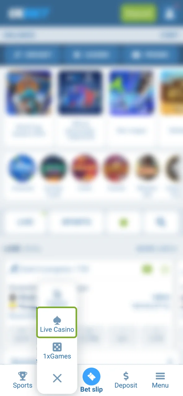Open the Live Casino lobby at 1xBet and explore all real dealer tables.