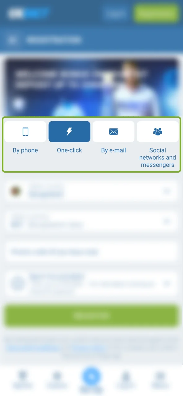 Pick your favorite method to join 1xBet and start winning.