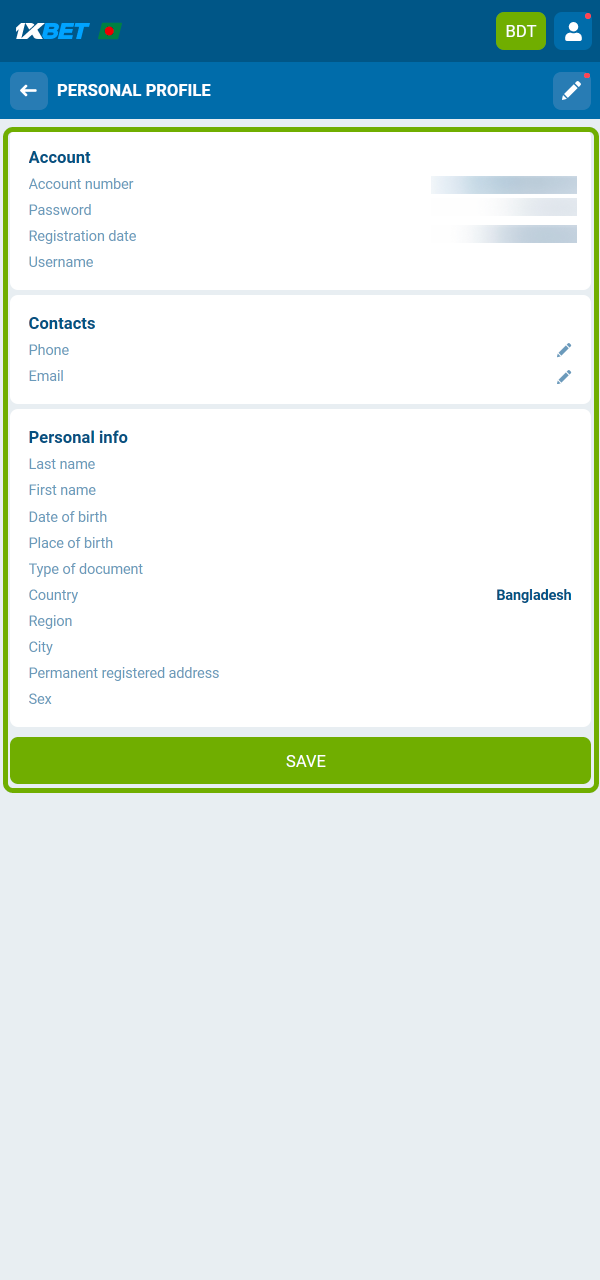 Fill in personal details to unlock smooth withdrawals on 1xBet.