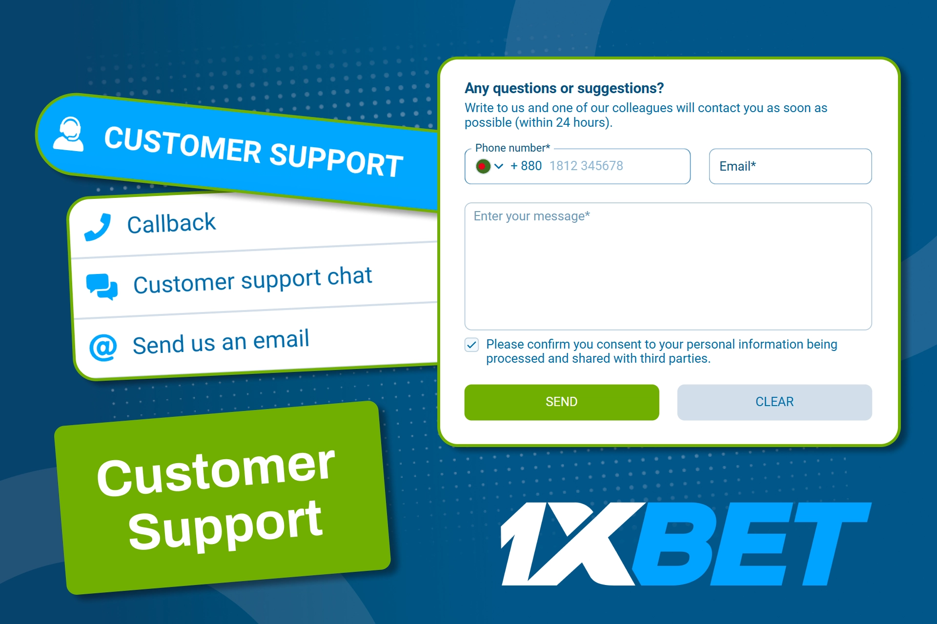 Contact customer support and resolve issues quickly with 1xBet.