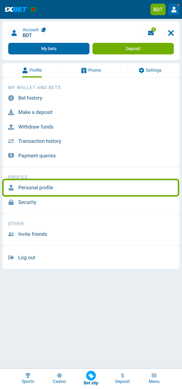 Open your personal cabinet and manage your profile on 1xBet.