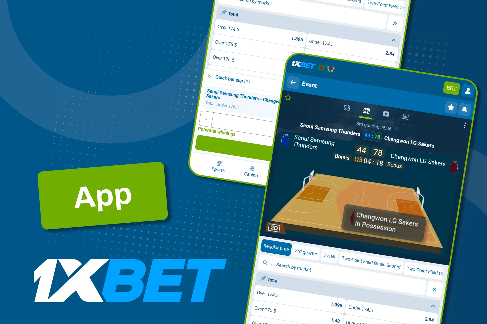 Bet on basketball anywhere using the mobile app from 1xBet.