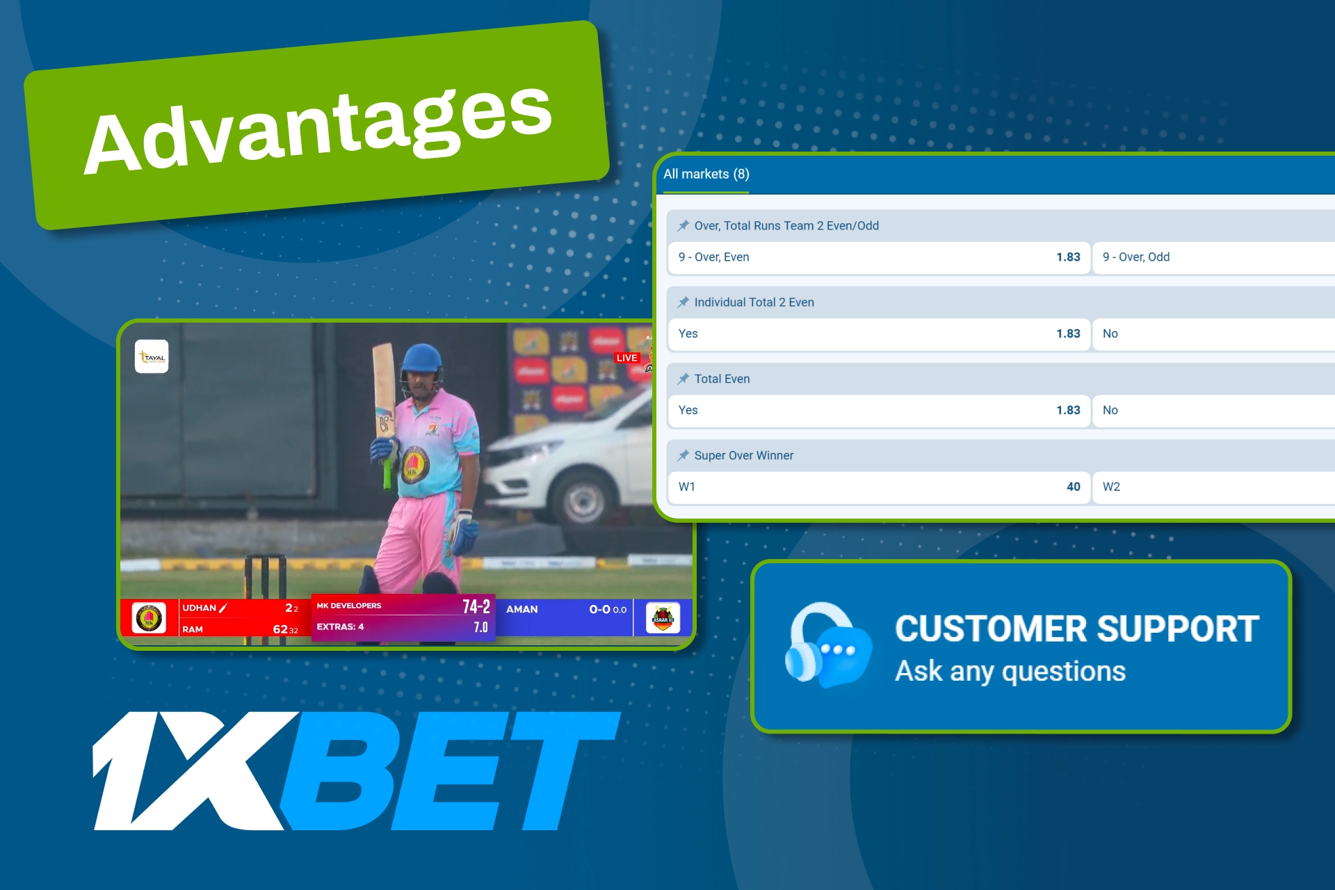 Access live cricket betting and unique promos on 1xBet.