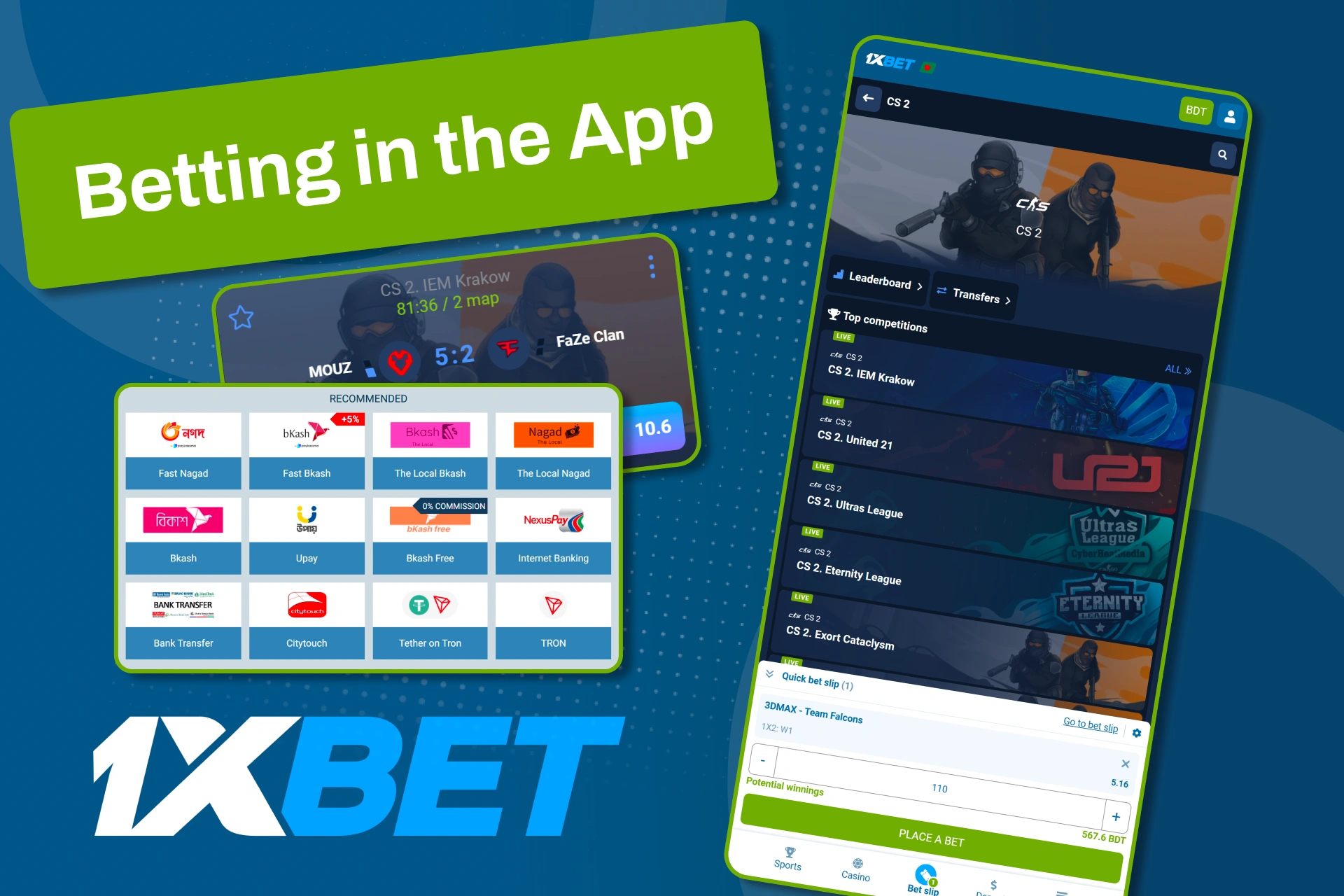 Use the mobile app for live CS betting and instant updates on 1xBet.