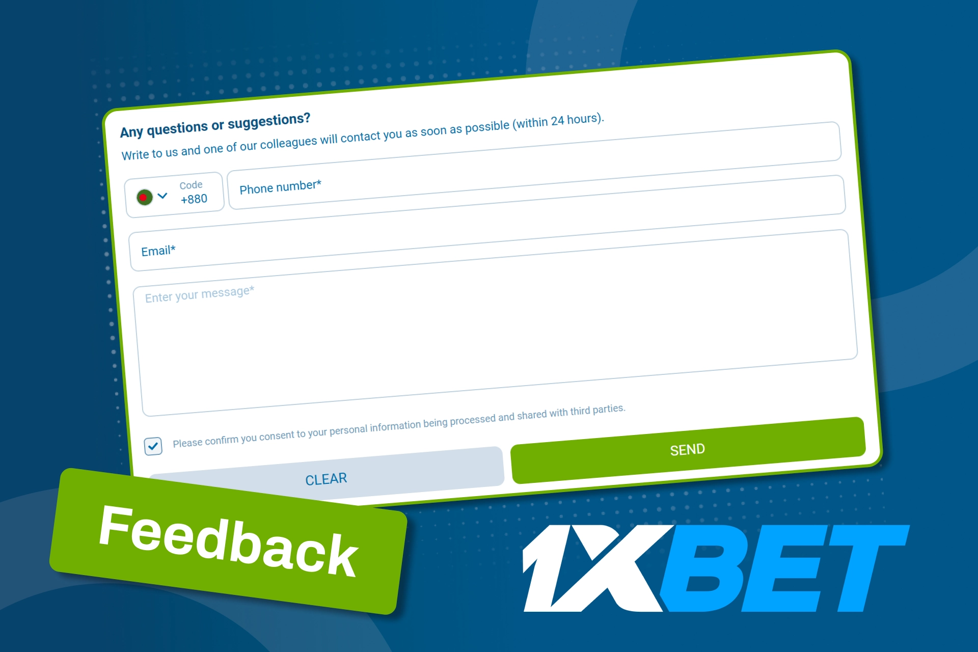 Send feedback easily and get a quick response from 1xBet.