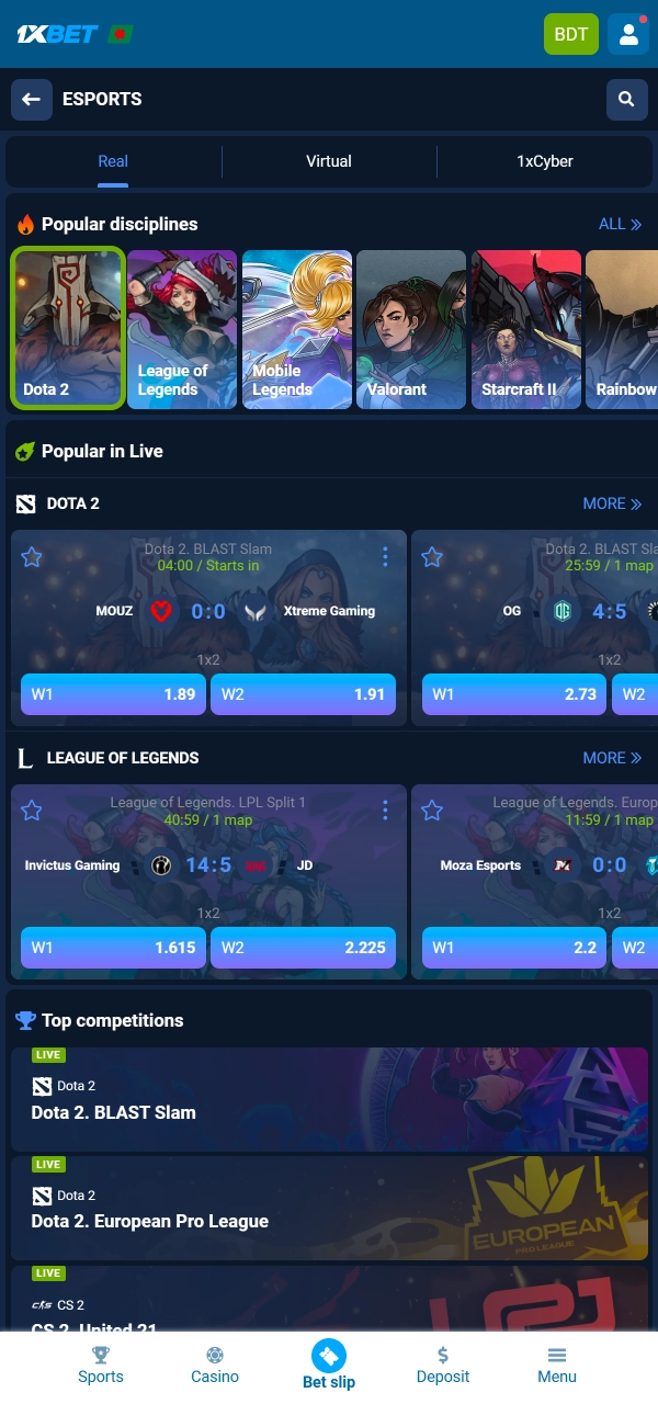 Discover Dota esports events and bet with ease on 1xBet.