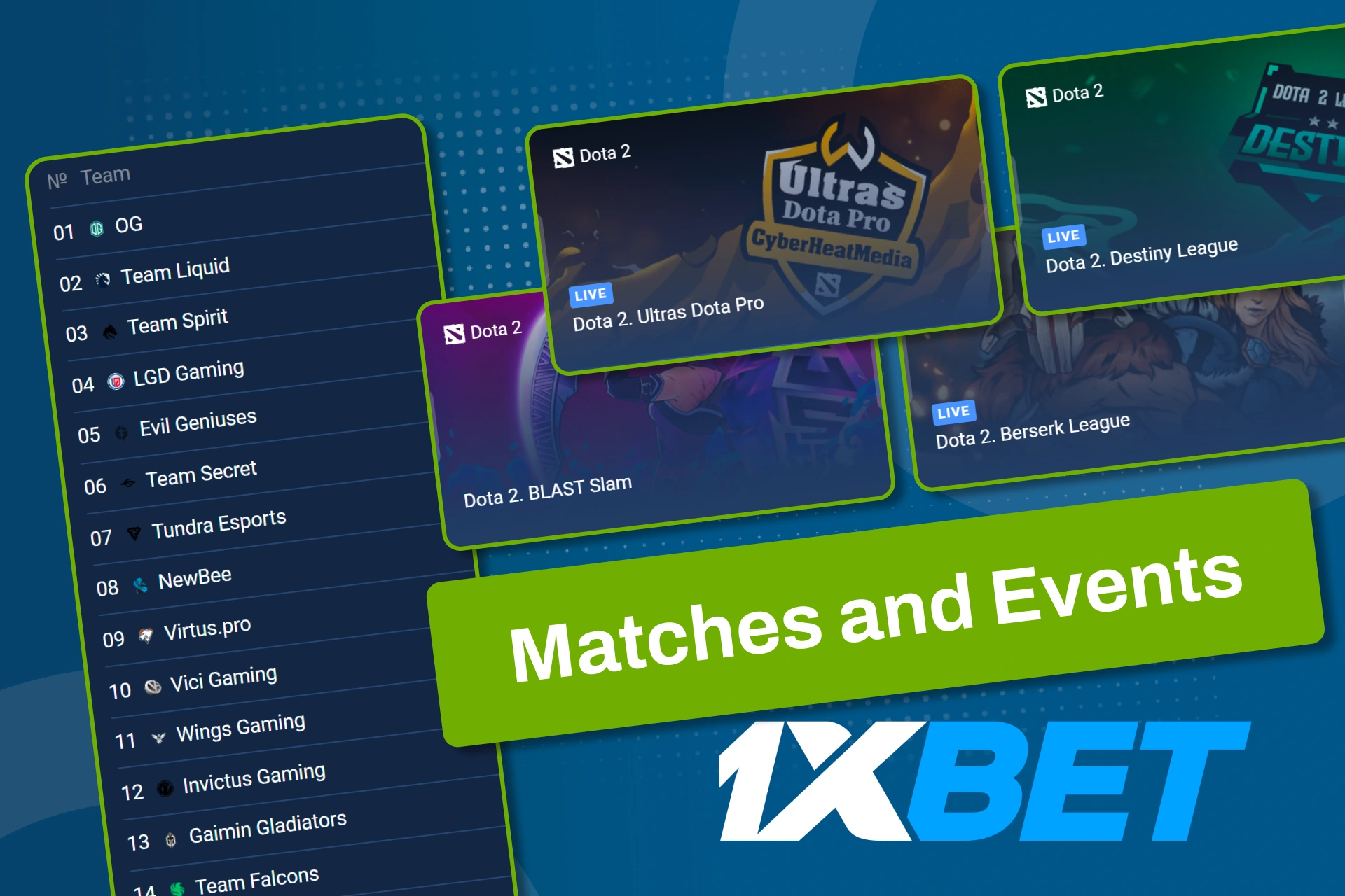 Bet on trending Dota events and stay in action with 1xBet.