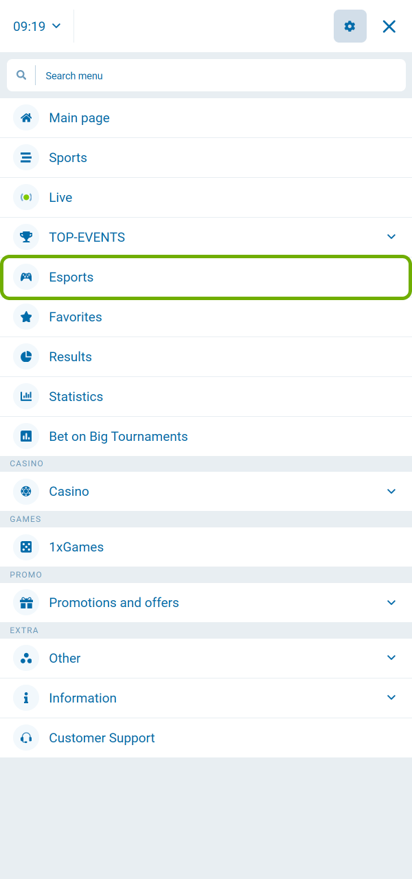 Find esports events fast and start betting on 1xBet.