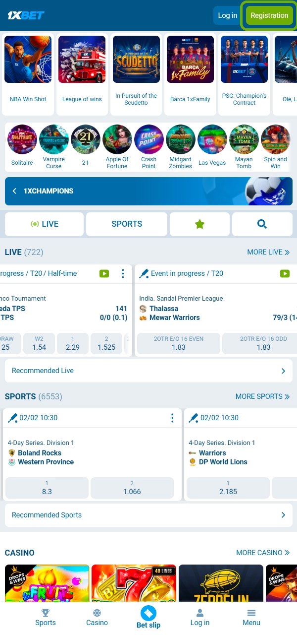 Register in minutes and explore esports markets on 1xBet.