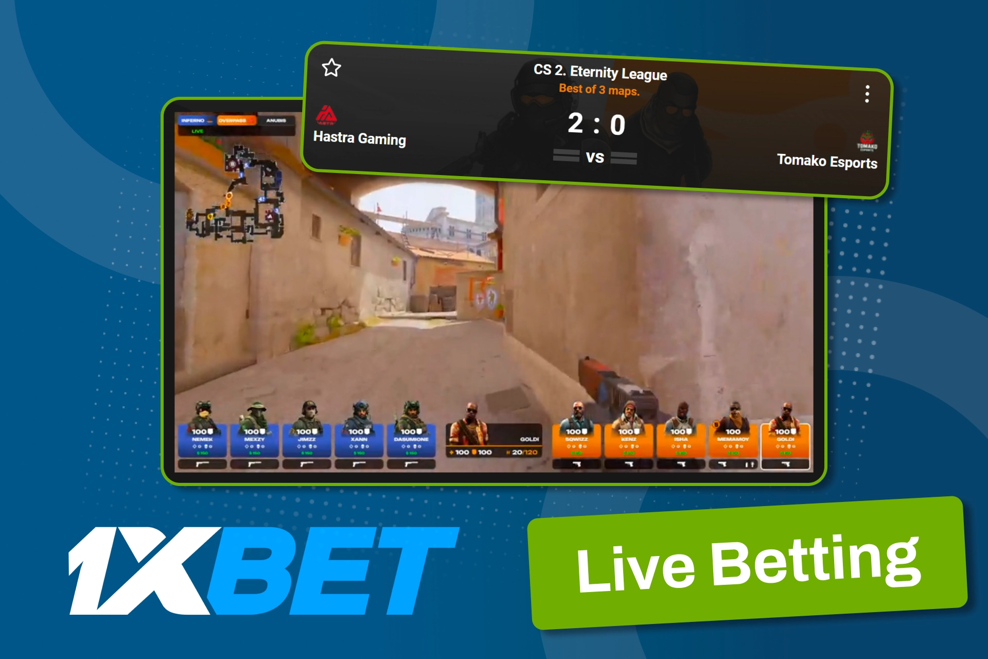 Place live esports bets without leaving the match on 1xBet.