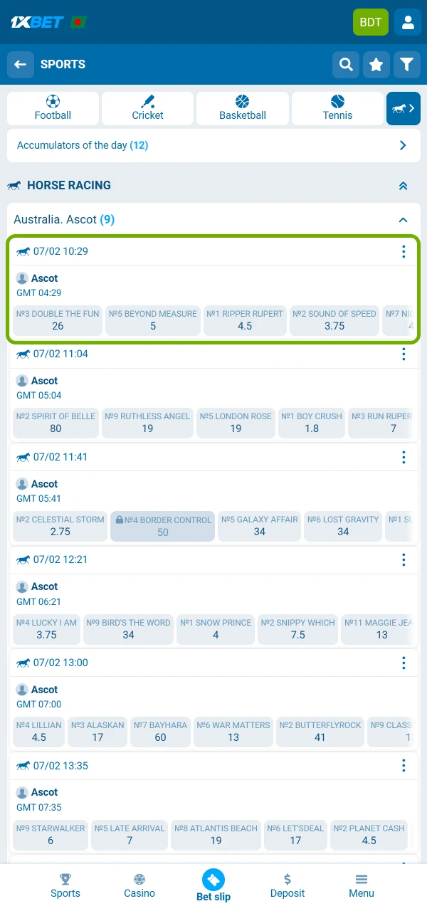Pick a horse race easily and start betting on 1xBet.