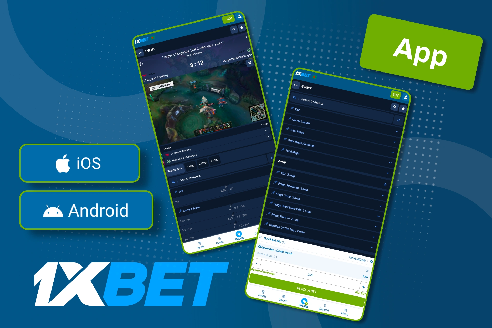 Place League of Legends bets and manage your account via the 1xBet app.