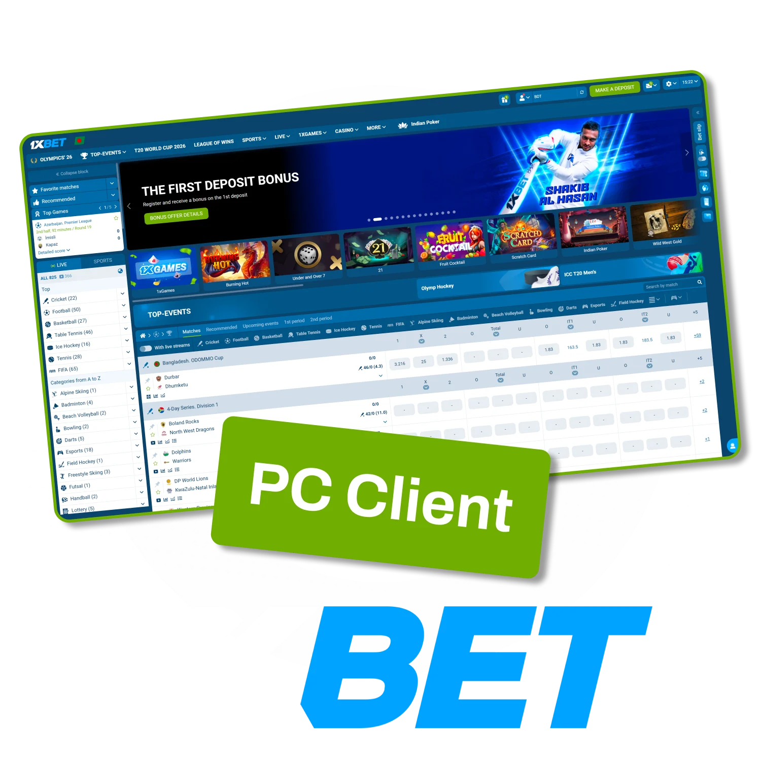 Get the 1xBet desktop application and enjoy the full website functionality on your laptop.