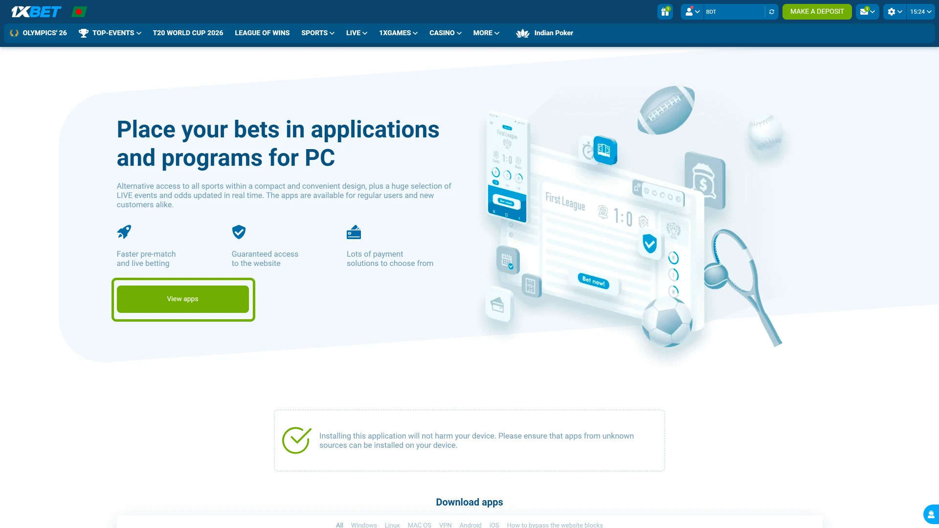 Choose the Windows app or macOS PWA at 1xBet to install the PC client smoothly.