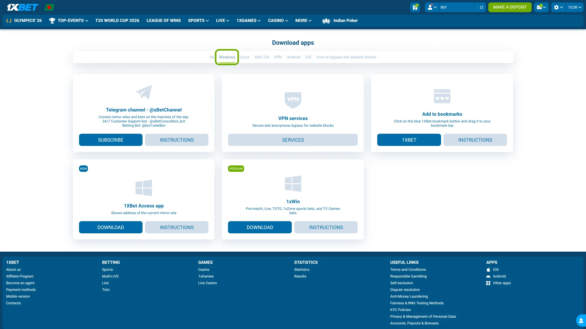 Get the Windows version of the 1xBet PC app and start betting from your desktop.