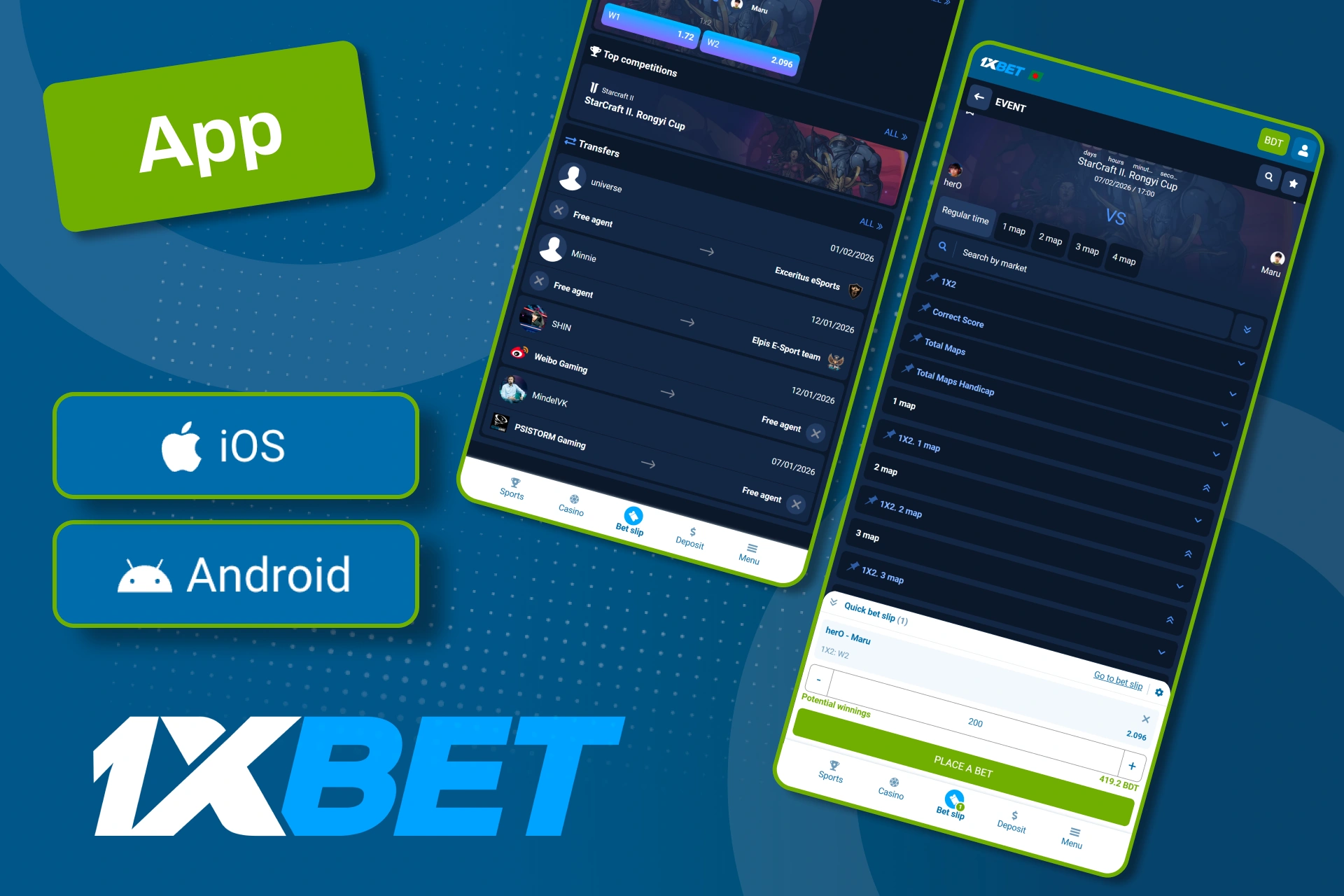 Place StarCraft bets and manage your account in one app on 1xBet.