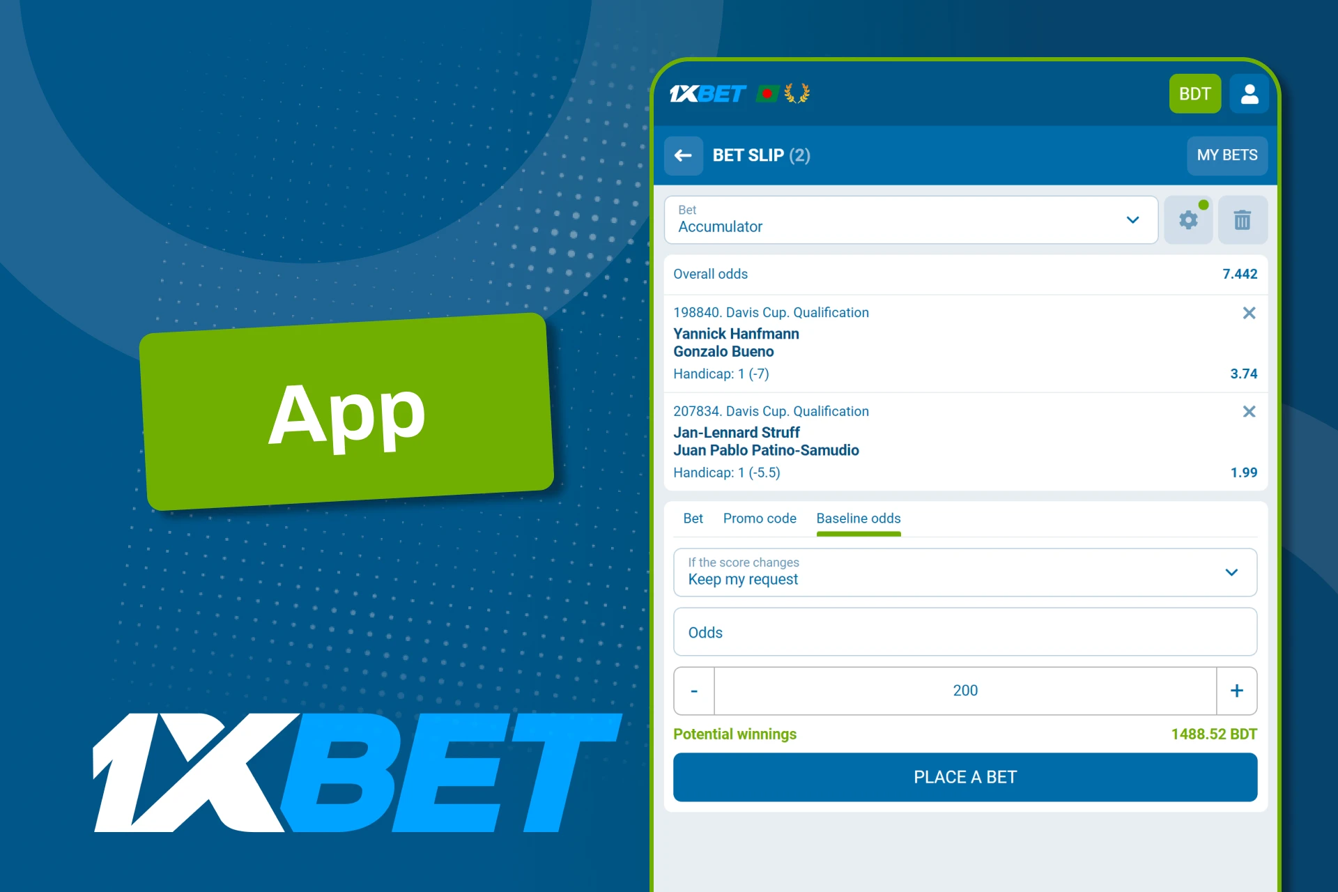 1xBet অ্যাপের মাধ্যমে মোবাইলে সম্পূর্ণ টেনিস বেটিং বৈশিষ্ট্য উপভোগ করুন।