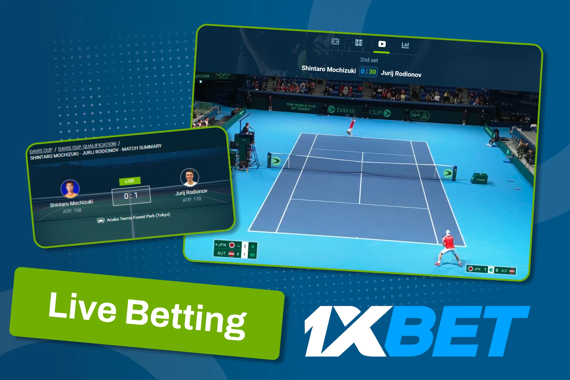 1xBet-এ উচ্চ সম্ভাবনা সহ গতিশীল লাইভ টেনিস বেটিং উপভোগ করুন।