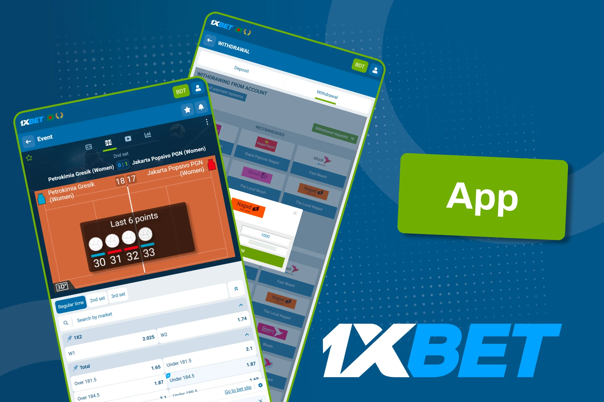 Bet on volleyball anywhere using the mobile app from 1xBet.