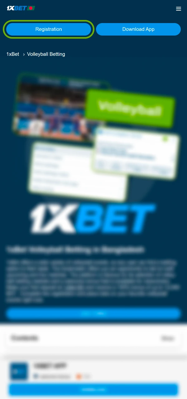 Click registration and start volleyball betting quickly on 1xBet.