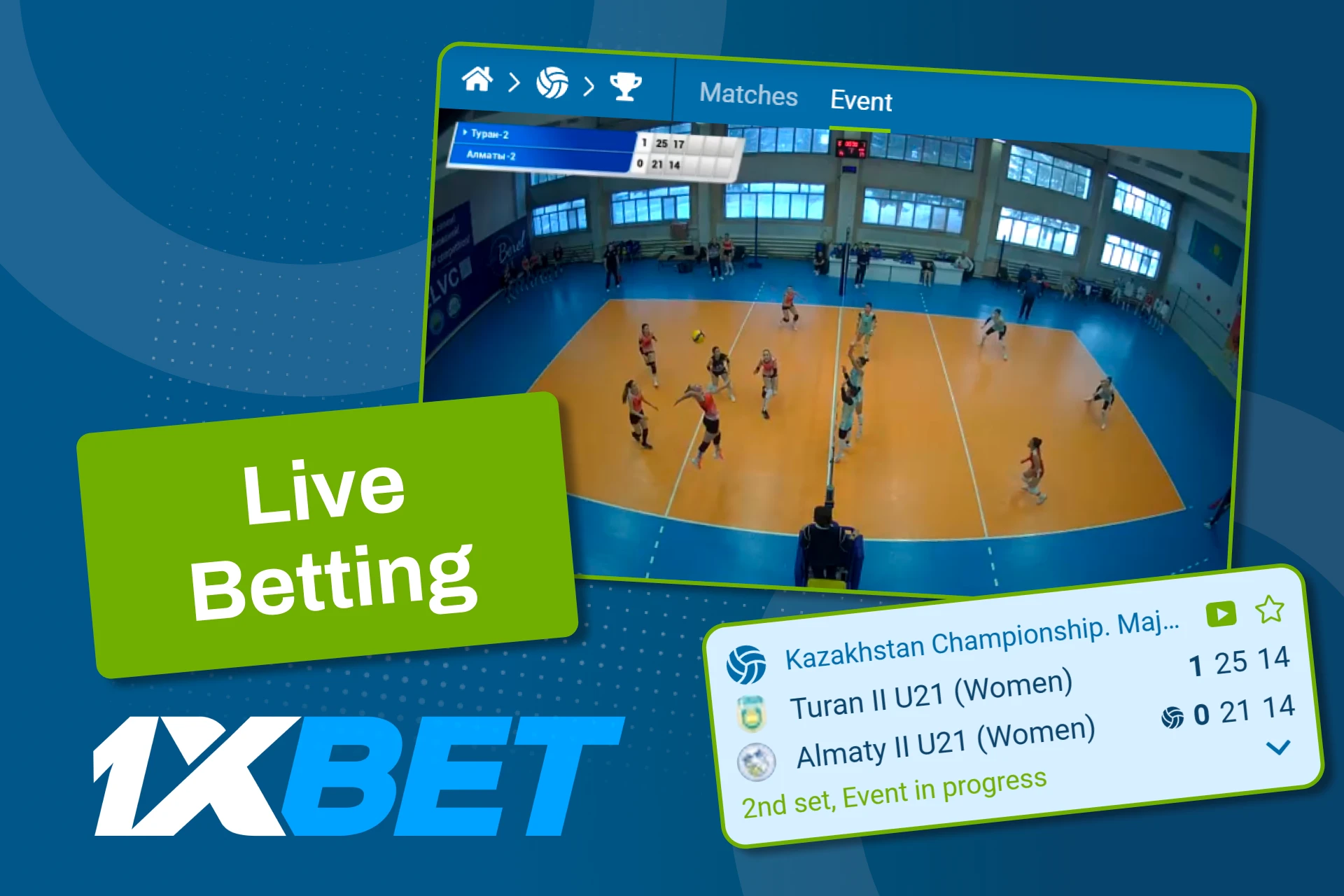 Track volleyball games live and apply your strategy on 1xBet.