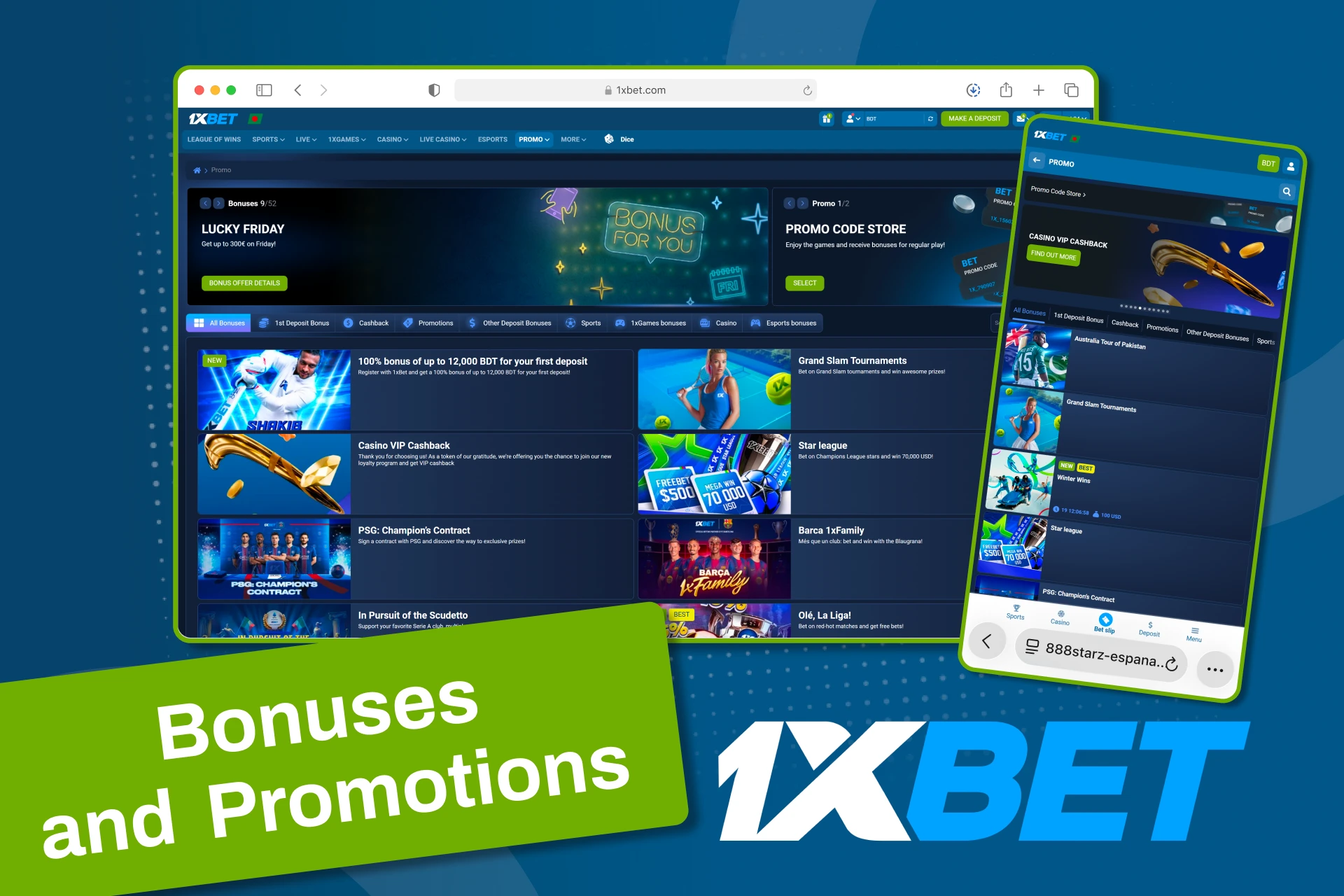 Unlock welcome bonuses and loyalty rewards on 1xBet.